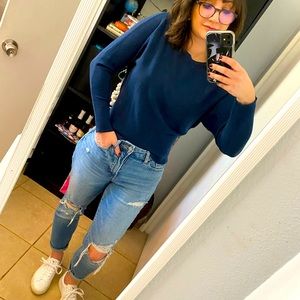 Blue Tahari Long-Sleeve Crop Sweater